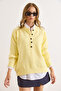 Women's Yellow Buttoned Soft Textured Knit Sweater Kzk-19001006 - 4