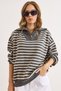 Women's Smoked Stand Collar Zippered Loose Knit Sweater Kzk-19001001