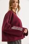 Women's Burgundy Wide Sleeve Detailed Embroidered Oversize Sweatshirt Swt-19000752