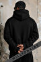 Men's Black Adventure 3 Thread Fleece Hooded Kangaroo Pocket Oversized Loose Hoodie Sweatshirt - 5