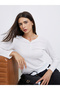 White Solid Half-Placket Waffle Knit Top