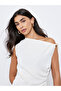 Cream Solid Asymmetric Neck Knit Top