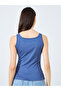 Navy Blue Sleeveless Buttoned Top - 5