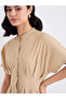 Beige Shirt Midi Dress with Fold Pleated - 4