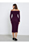 Purple Textured Knit Bodycon Midi Dress - 4