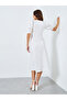 Puff Sleeves Gathered Detail A-Line Midi Dress - 5