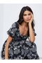 Black Floral Print Puff Sleeve Midi Dress