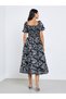 Black Floral Print Puff Sleeve Midi Dress - 4