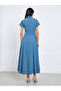 Blue Solid Short Sleeves Wrap Maxi Dress - 4