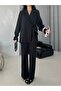 Blazer Jacket Wide-Leg Trousers Set with a Wide Fabric Belt Tied at the Waist