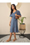 Blue Polka Dot Print Wrap Knee Length Dress - 3
