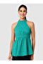 Women Green Halter Neck Textured Top - 2
