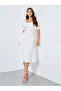 Puff Sleeves Gathered Detail A-Line Midi Dress