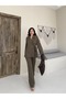 Blazer Jacket Wide-Leg Trousers Set with a Wide Fabric Belt Tied at the Waist - 6