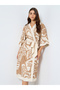 All-Over Print Wrap Midi Dress with Waist Tie