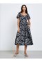Black Floral Print Puff Sleeve Midi Dress - 2
