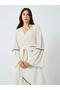 Jacquard Ruffle Sleeve Lettuce Hem Tie Robe - 2