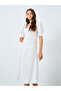 Puff Sleeves Gathered Detail A-Line Midi Dress - 3
