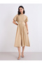 Beige Shirt Midi Dress with Fold Pleated - 3