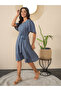 Blue Polka Dot Print Wrap Knee Length Dress - 2