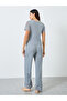 Crochet Lace Sleeve Rib Placket T-Shirt and Pyjama Set - 5