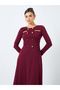 Burgundy Midi Dress with Buttons Detail - 3