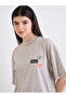Beige Washed Oversized T-Shirt with Badge Detail