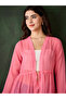 Pink Solid Chiffon Ruched Waist Shrug - 6