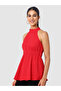 Women Red Halter Neck Textured Top - 4