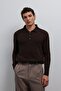 Coffee Button Collar Men's Sweater