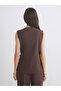 Brown Double-Breasted Collar Women's Classic Vest - 4