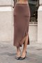 Women's Silky Stretchy Modal Fabric High Waist Pocketed Elastic Waist Side Slit Long Skirt - Brown - 6