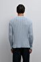 Blue 100% Cotton Ribbed Men's Sweater - 4