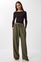 Wide Leg Ribbed Knitted Trousers Lmw0031 Khaki - 2