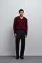 Burgundy Textured V-Neck Men's Sweater - 4