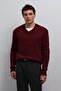 Burgundy Textured V-Neck Men's Sweater