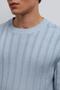 Blue 100% Cotton Ribbed Men's Sweater - 3