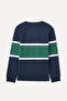 Men's Navy Blue Striped Polo Neck Sweatshirt - 5