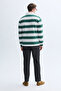 Men's Navy Blue Striped Polo Neck Sweatshirt - 2