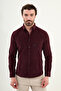 Plain Slim Fit Embroidery Detailed Velvet Men's Shirt Claret Red - 27109.25K