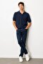 Men's Polo Neck 100% Cotton Short Sleeve Slim Knitwear Navy Blue - 5