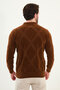 Checkered Slim Fit Zippered Polo Neck Chenille Fabric Men's Knitwear Camel - 11551.25K - 3
