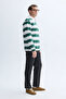 Men's Navy Blue Striped Polo Neck Sweatshirt - 3