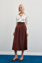 Pleated Midi Skirt - Brown - 5