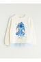 Ecru Crew Neck Stitch Printed Girl's Sweatshirt