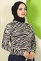 بدلة رياضية بياقة دائرية بنقشة الحمار الوحشي باللون البيج HM2825 - 4
