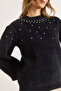 Women's Black Stone Detailed Soft Textured Beard Sweater Kzk-19001000 - 5