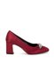 Women's Siletto Heeled Shoes Burgundy Satin Stone Thick Heeled - 4