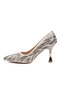 Silver Satin Stone Embroidered Thin Heeled Women's Evening Dress Shoes 248245 Z - 4