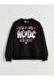 Black Crew Neck Ac/Dc Printed Girls' Sweatshirt
